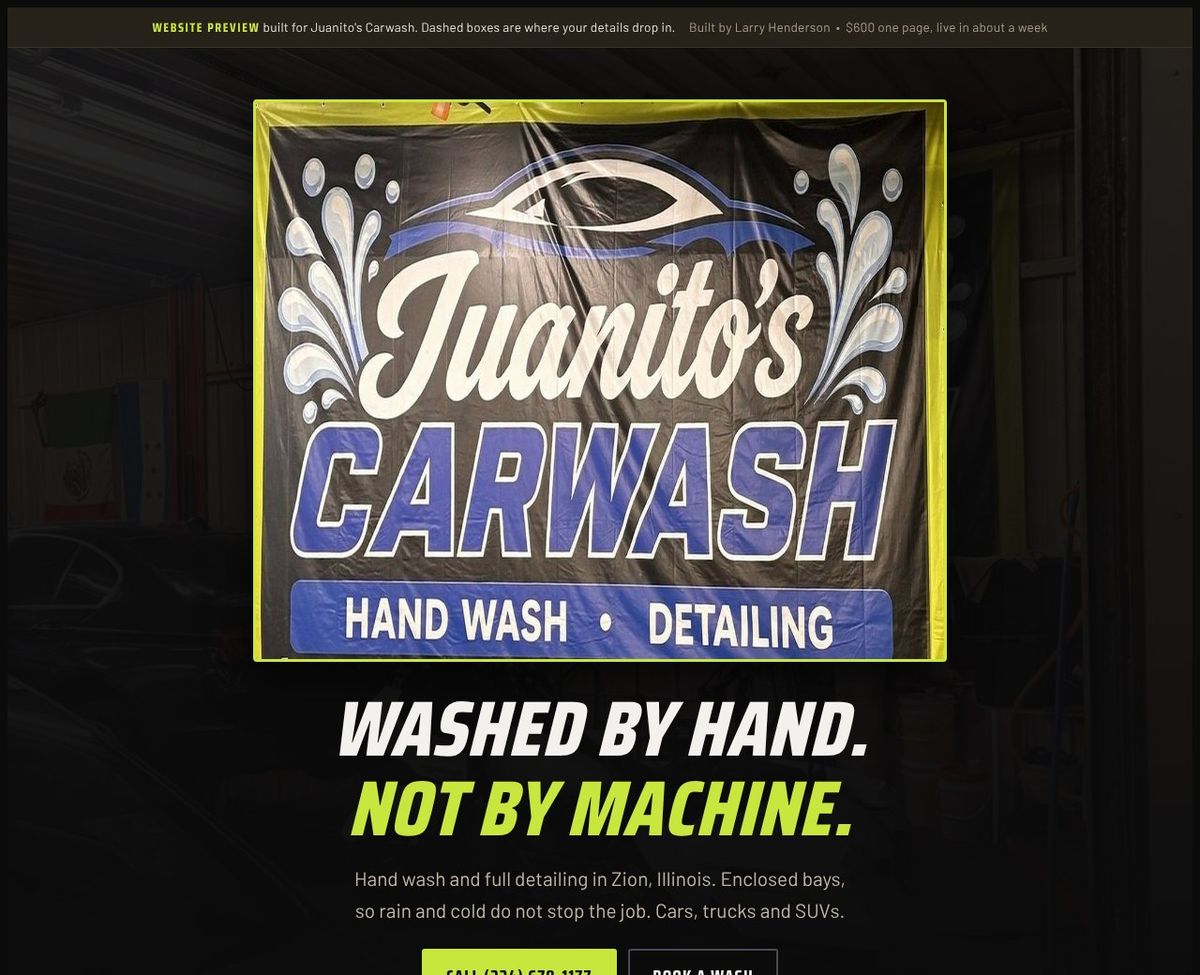 Juanito's Carwash one page website